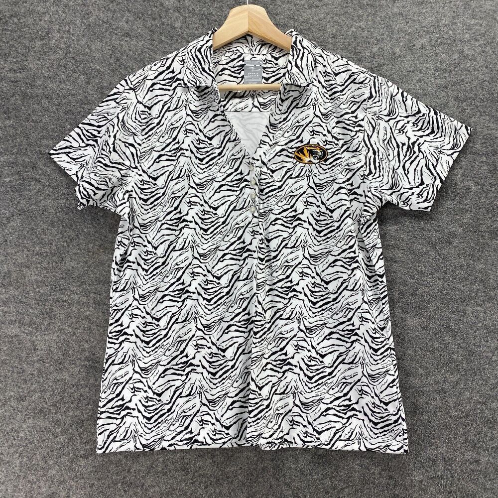 Page & Tuttle Shirt Women L Large White Striped Button Up Collared Short Sleeve